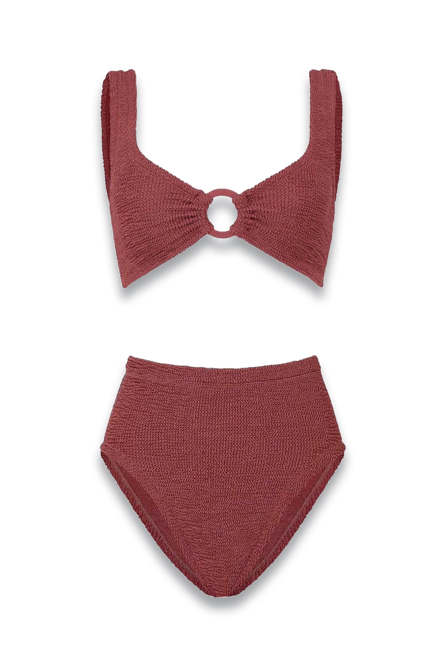 Nadine Bikini With Tonal Hoops, Metallic Rosewood