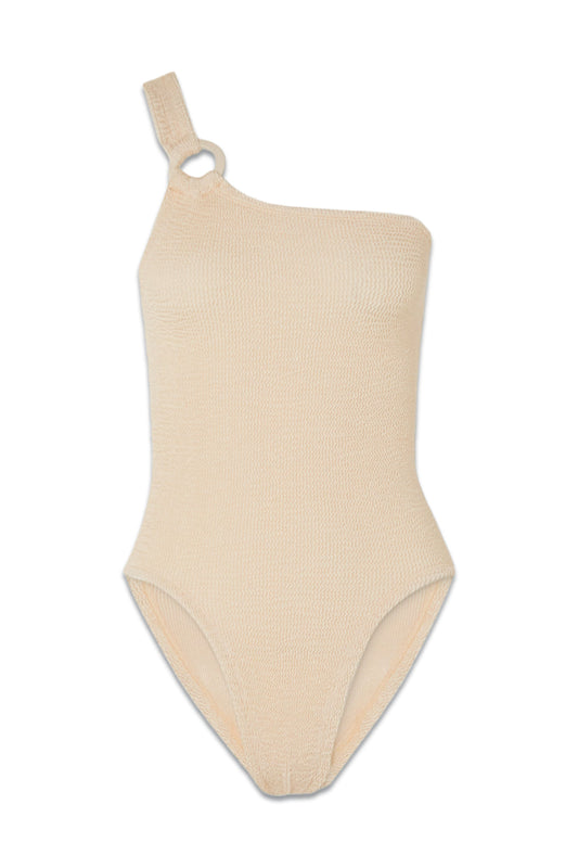 Yasmeen One-Shoulder Seersucker Swimsuit