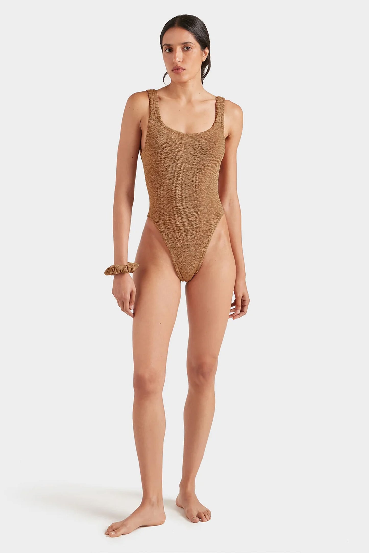 Square Neck Swimsuit in Metallic Cocoa