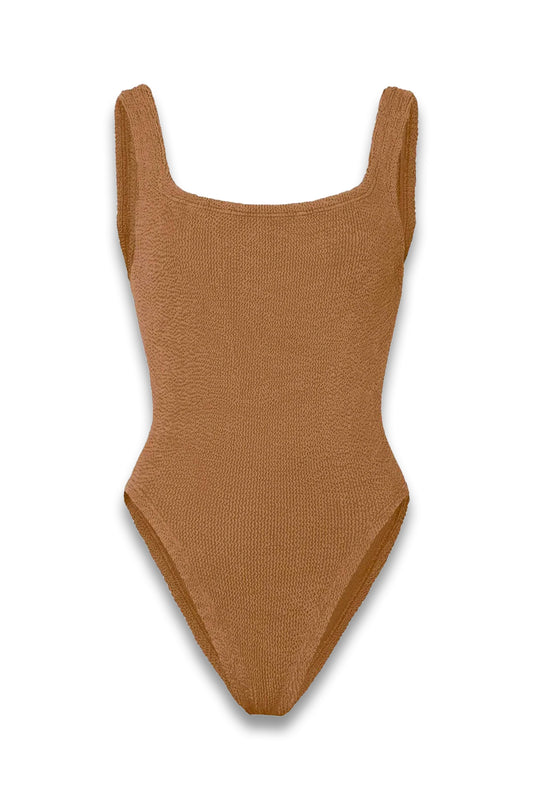 Square Neck Swimsuit in Metallic Cocoa