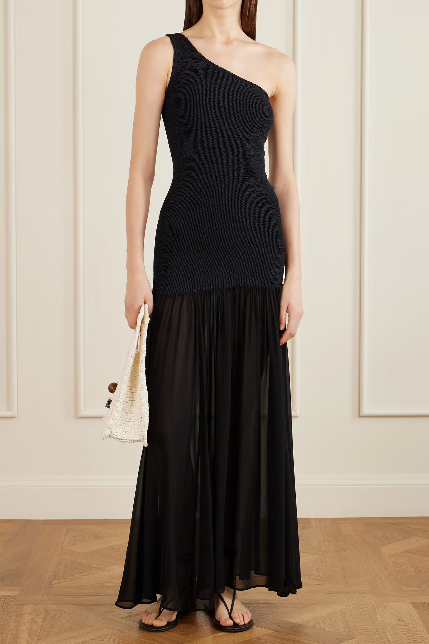 Nancy Hybrid One-shoulder Original Crinkle and Chiffon Cover-up