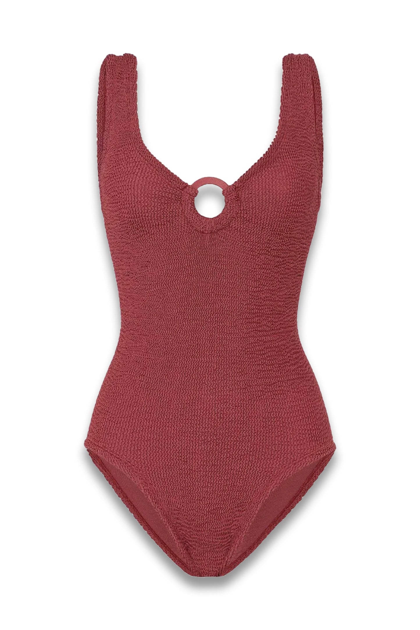 Coverage Celine Swim With Tonal Hoops in Metallic Rosewood