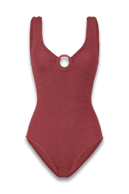 Coverage Celine Swim With Tonal Hoops in Metallic Rosewood