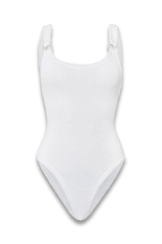 Domino Swimsuit With Pearly Hoops in White