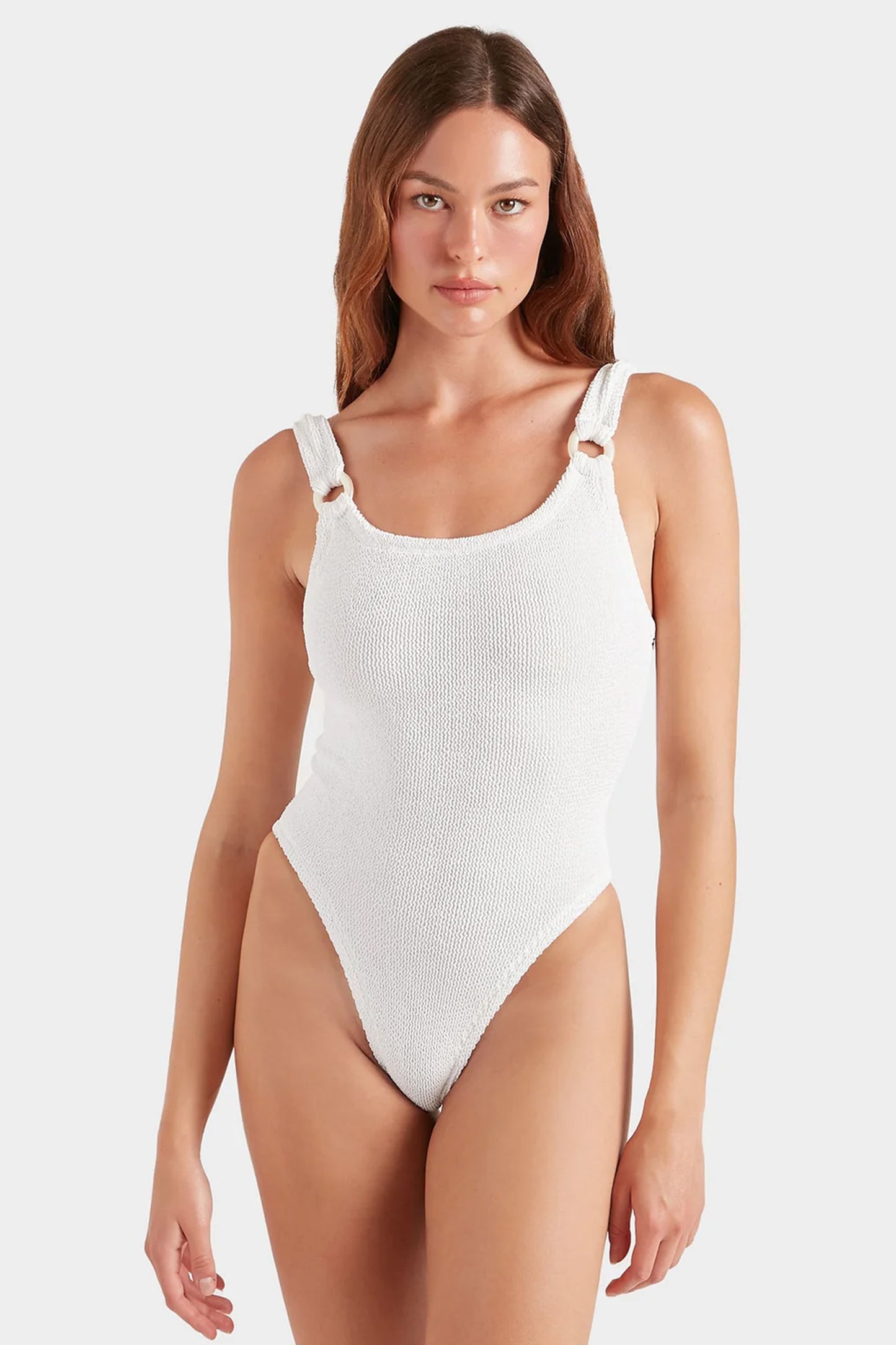 Domino Swimsuit With Pearly Hoops in White