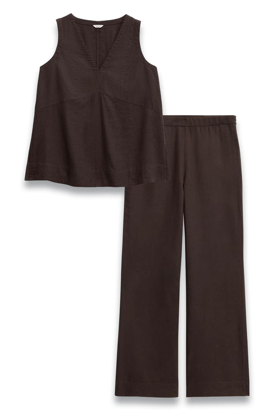 Rach V Neck Linen Blend Shell Top & Suki Linen Blend Crop Trousers