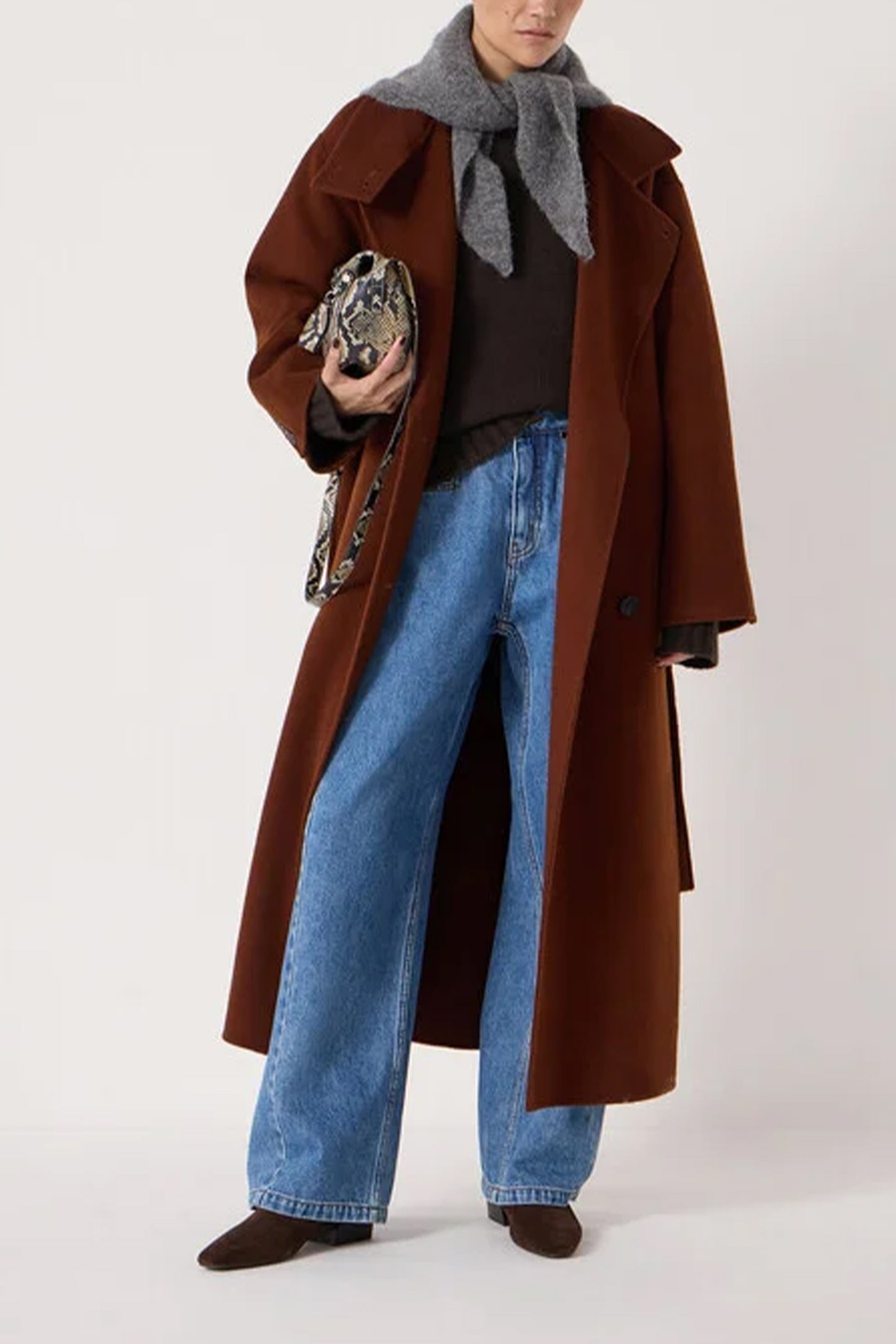 Pure Wool Double-faced Funnel-neck Belted Coat