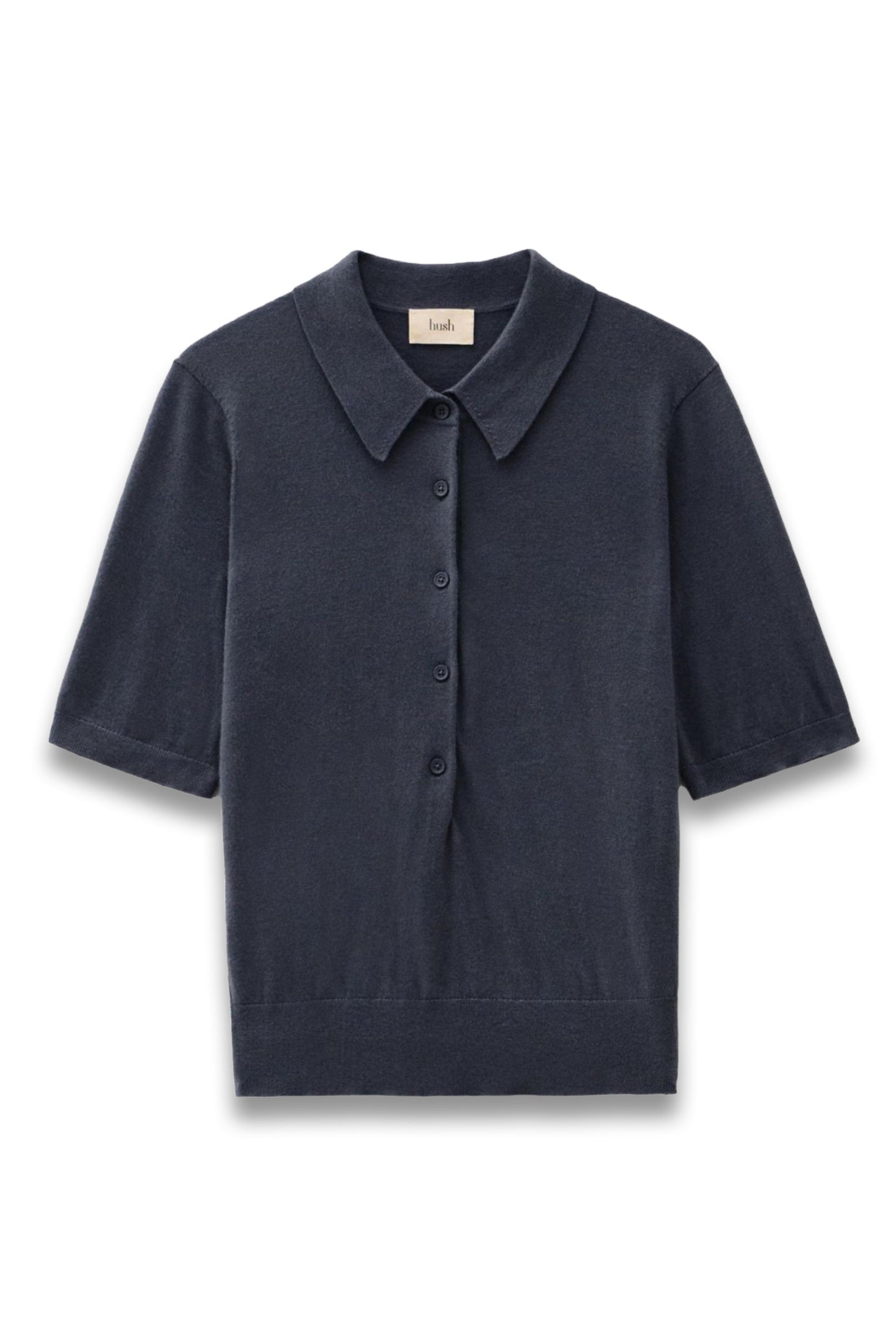 Fine Knit Short Sleeve Polo Top