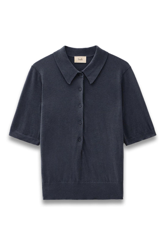 Fine Knit Short Sleeve Polo Top