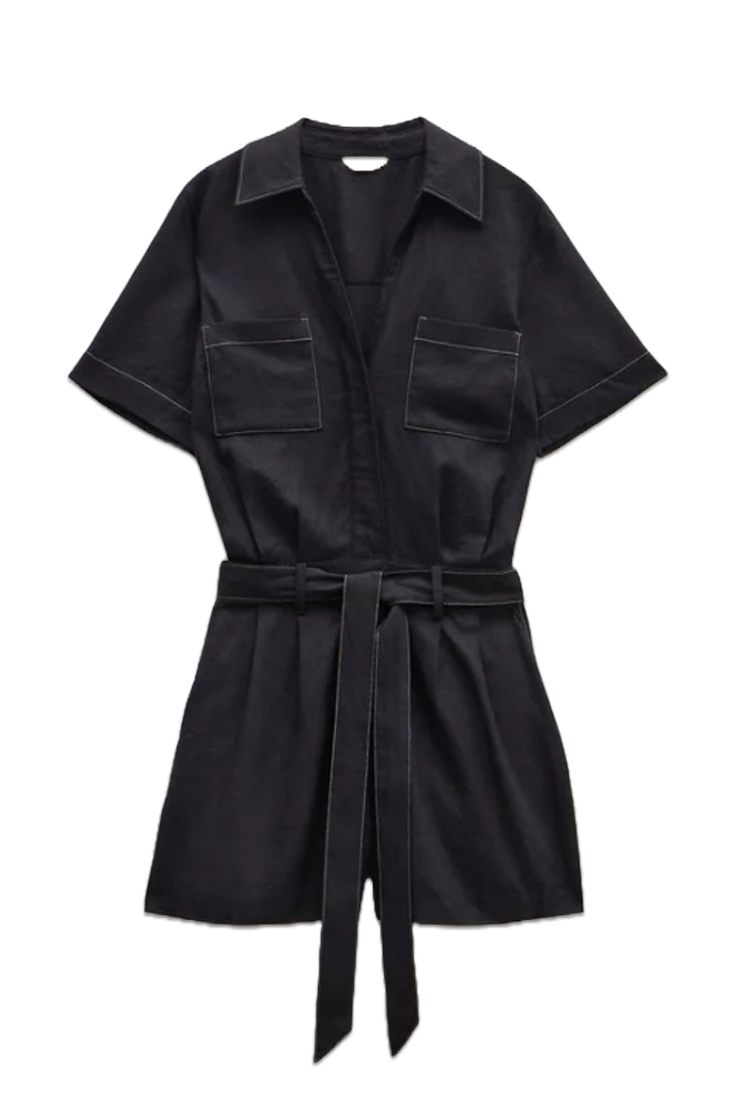 Fran Contrast Stitch Linen Playsuit