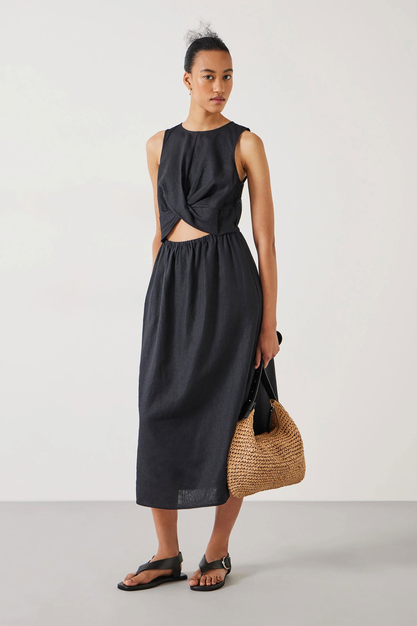 Maggie Twist Front Linen Midi Dress