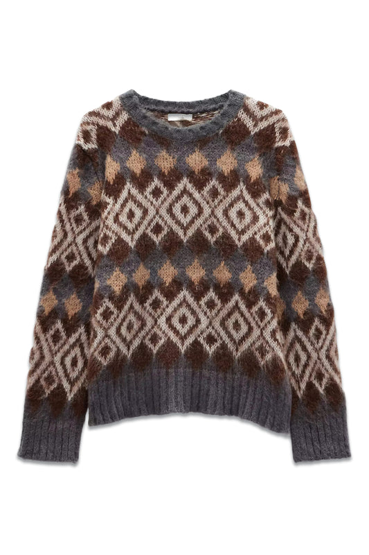 Tessa Fairisle Mohair Blend Jumper, Grey/Multi
