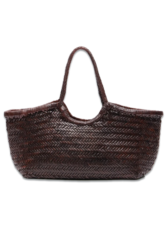 Kikapu Brown Leather Weave Tote Bag