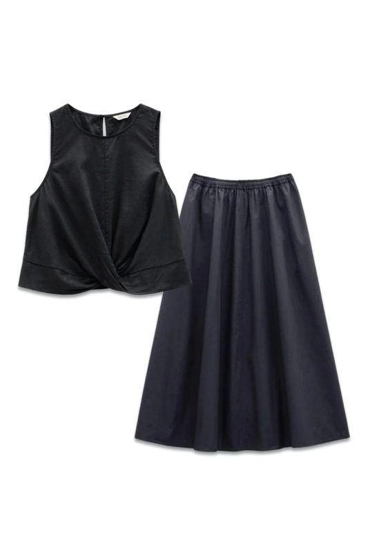 Maggie Twist Front Linen Top and Ishani Maxi Poplin Skirt