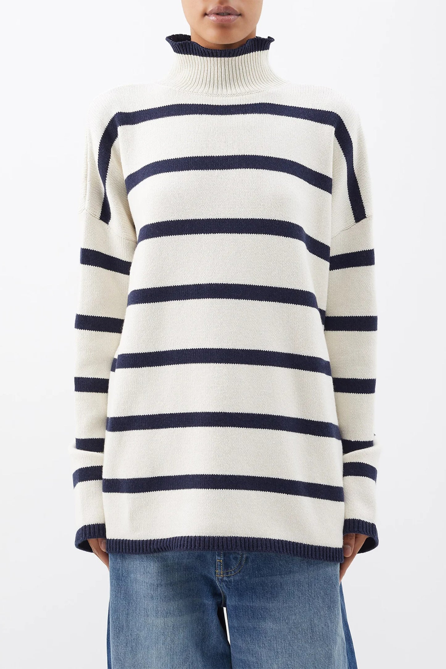 Chunky Organic Blend Striped Roll-neck Jumper