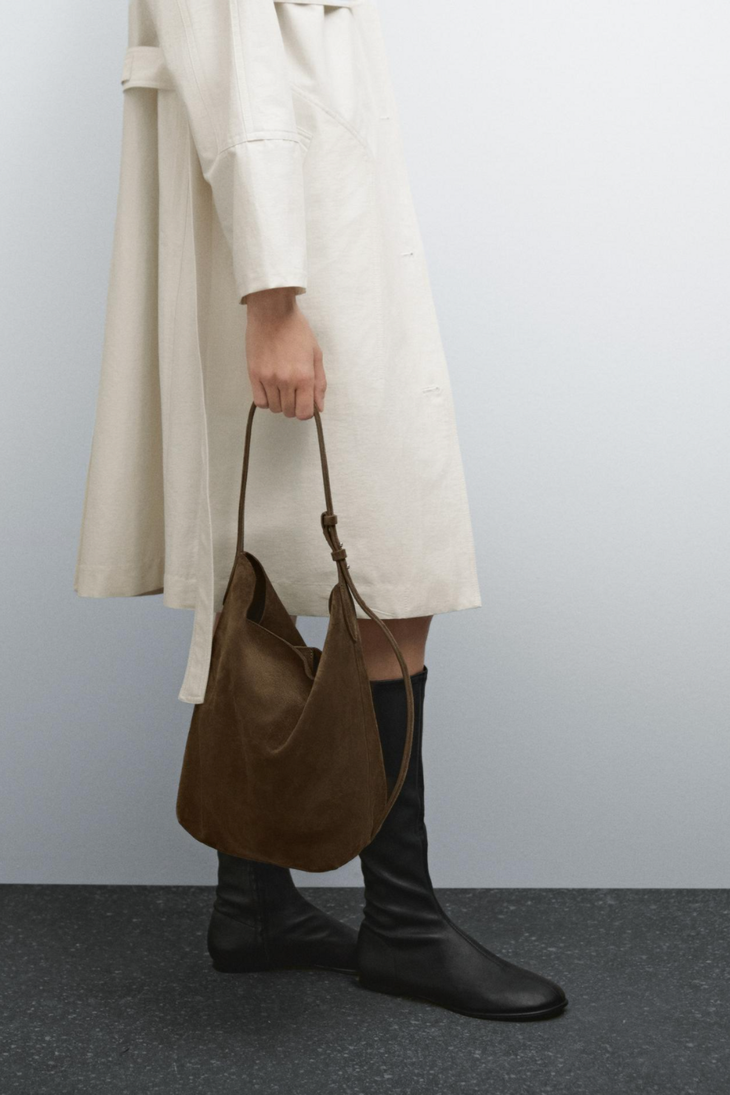 Split Suede Leather Bucket Bag