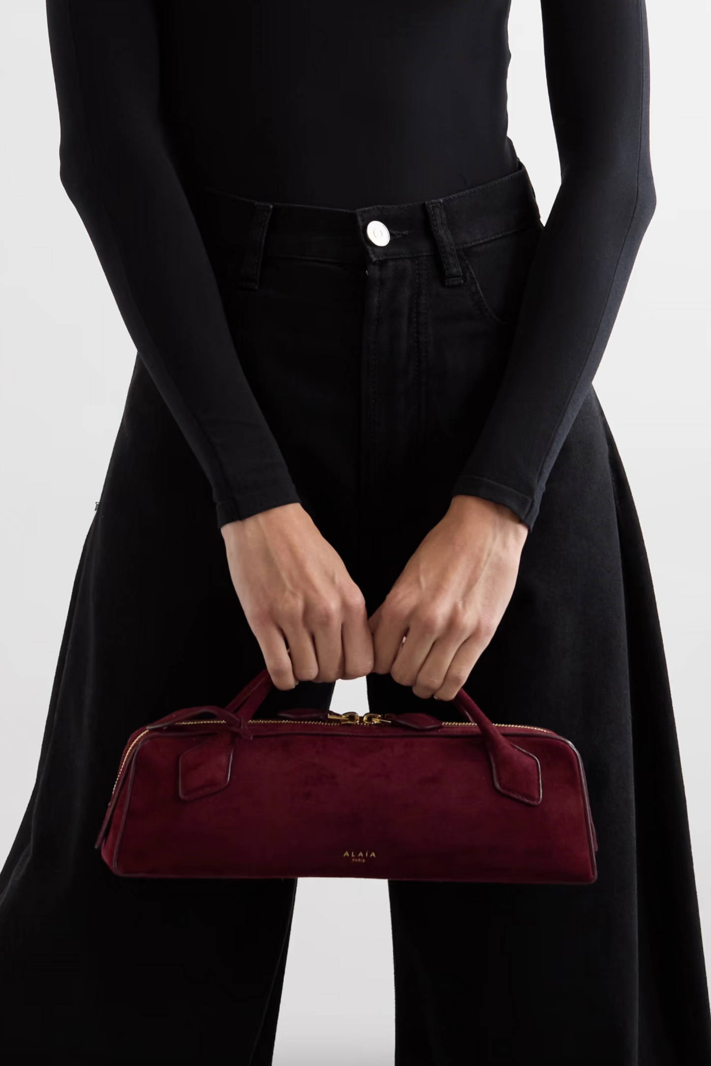 Le Teckel Leather-Trimmed Suede Clutch