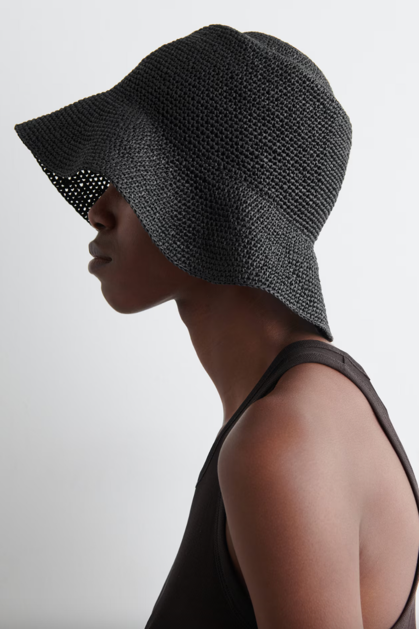 Straw Bucket Hat in Black