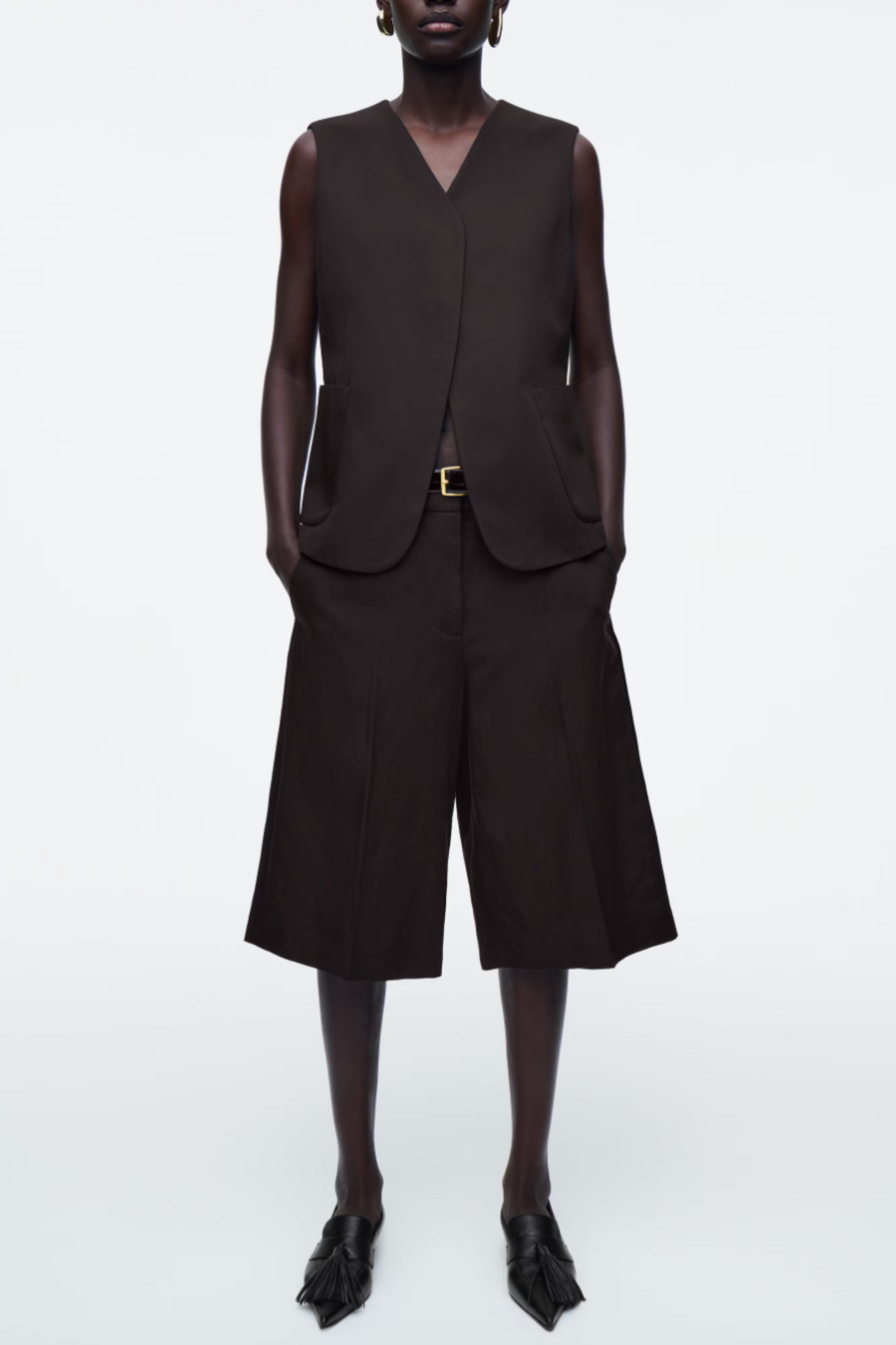 Wrap-Front Waistcoat with Tailored Linen-Blend Longline Shorts