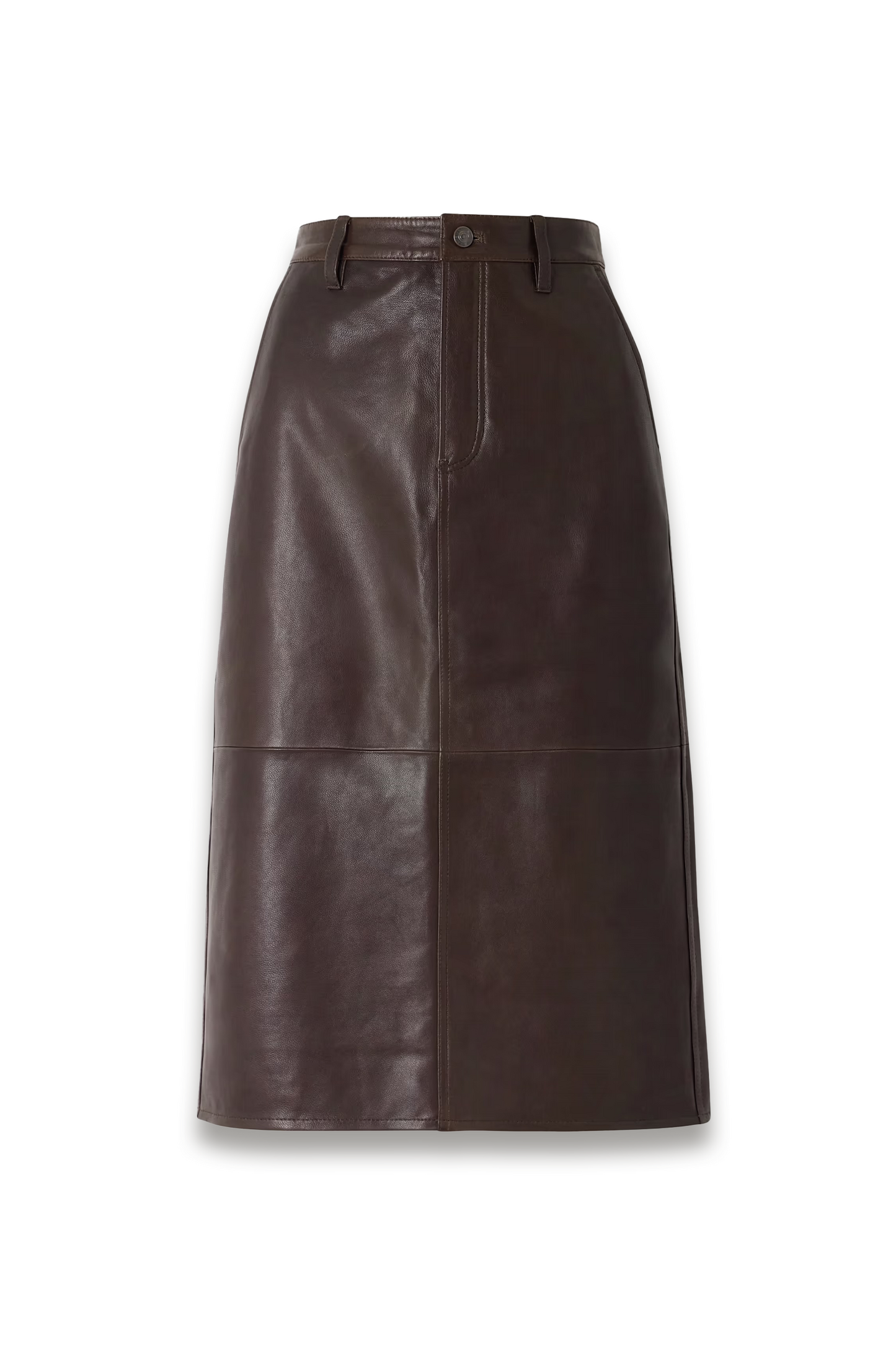 Paneled Leather Midi Skirt