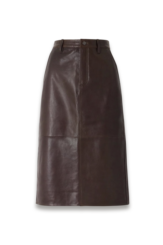 Paneled Leather Midi Skirt