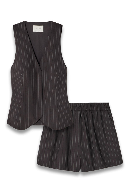 Pinstriped Virgin Wool-blend Vest and Shorts