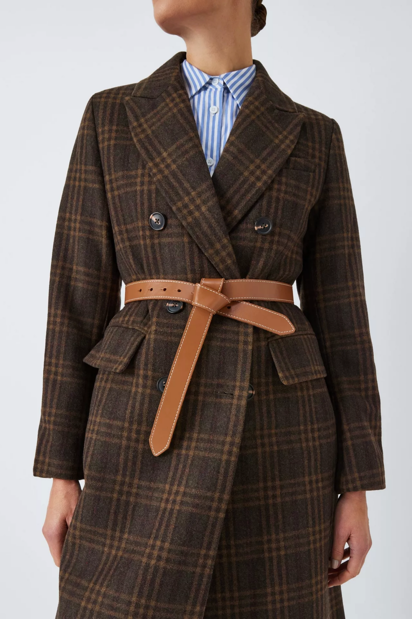 Knot Topstitch Leather Belt in Tan