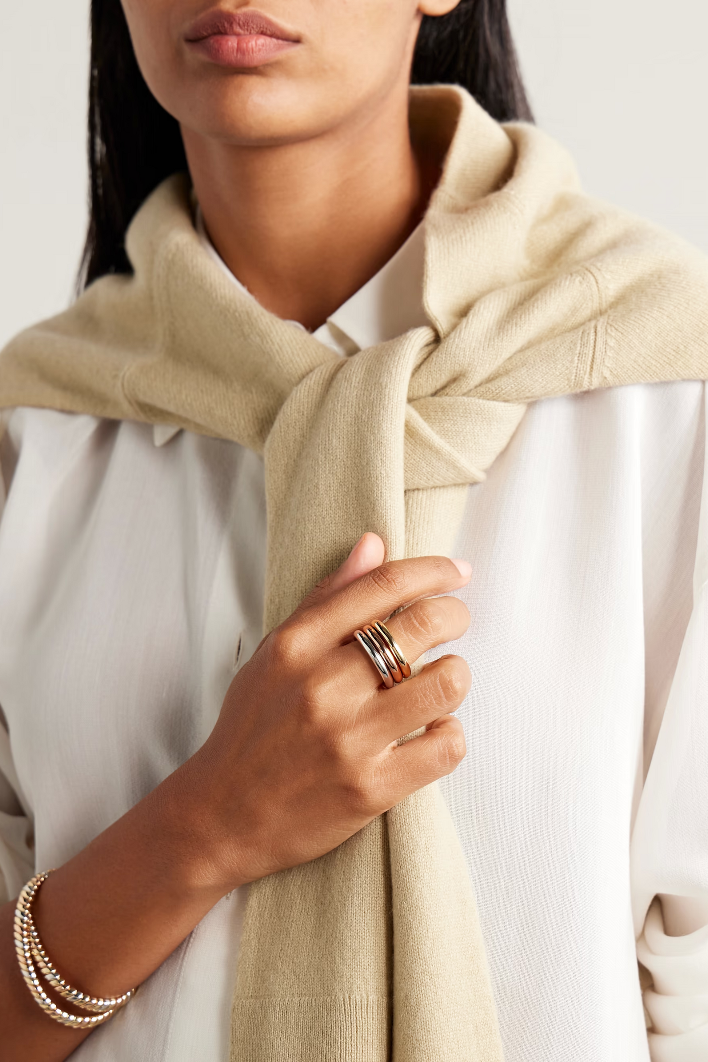 The Tubular Set of Three Gold, Rose gold and Silver-tone Rings