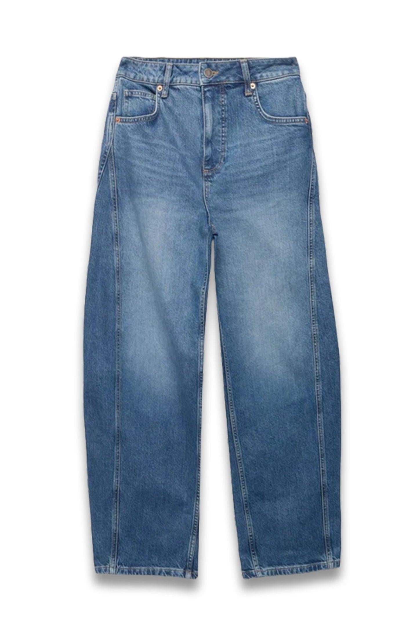 Mid Indigo Barrel Leg Jean