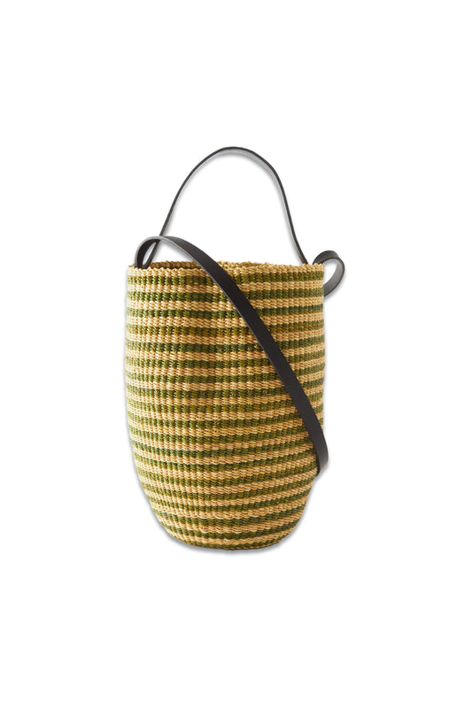 No.36 Haricot Striped Leather-trim Basket Bag