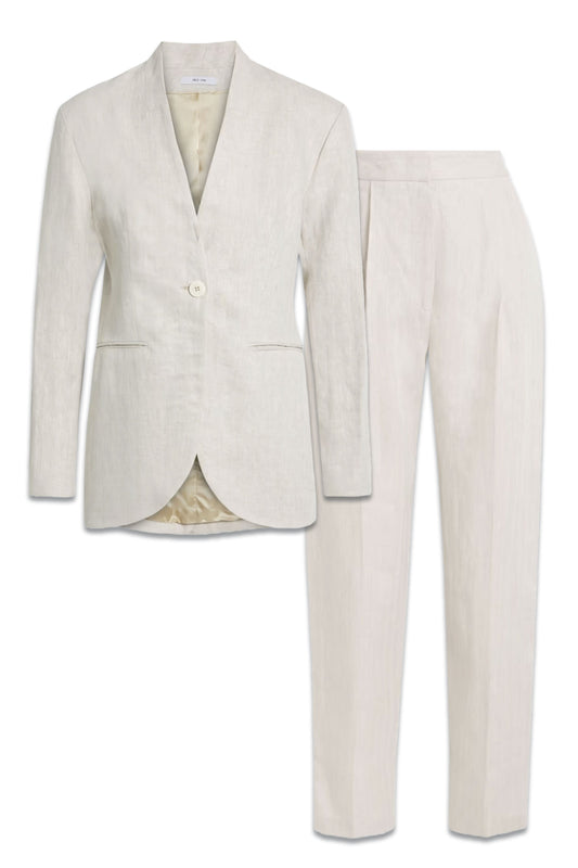 Janelle Linen Blazer and Herringbone Linen Tapered Pants