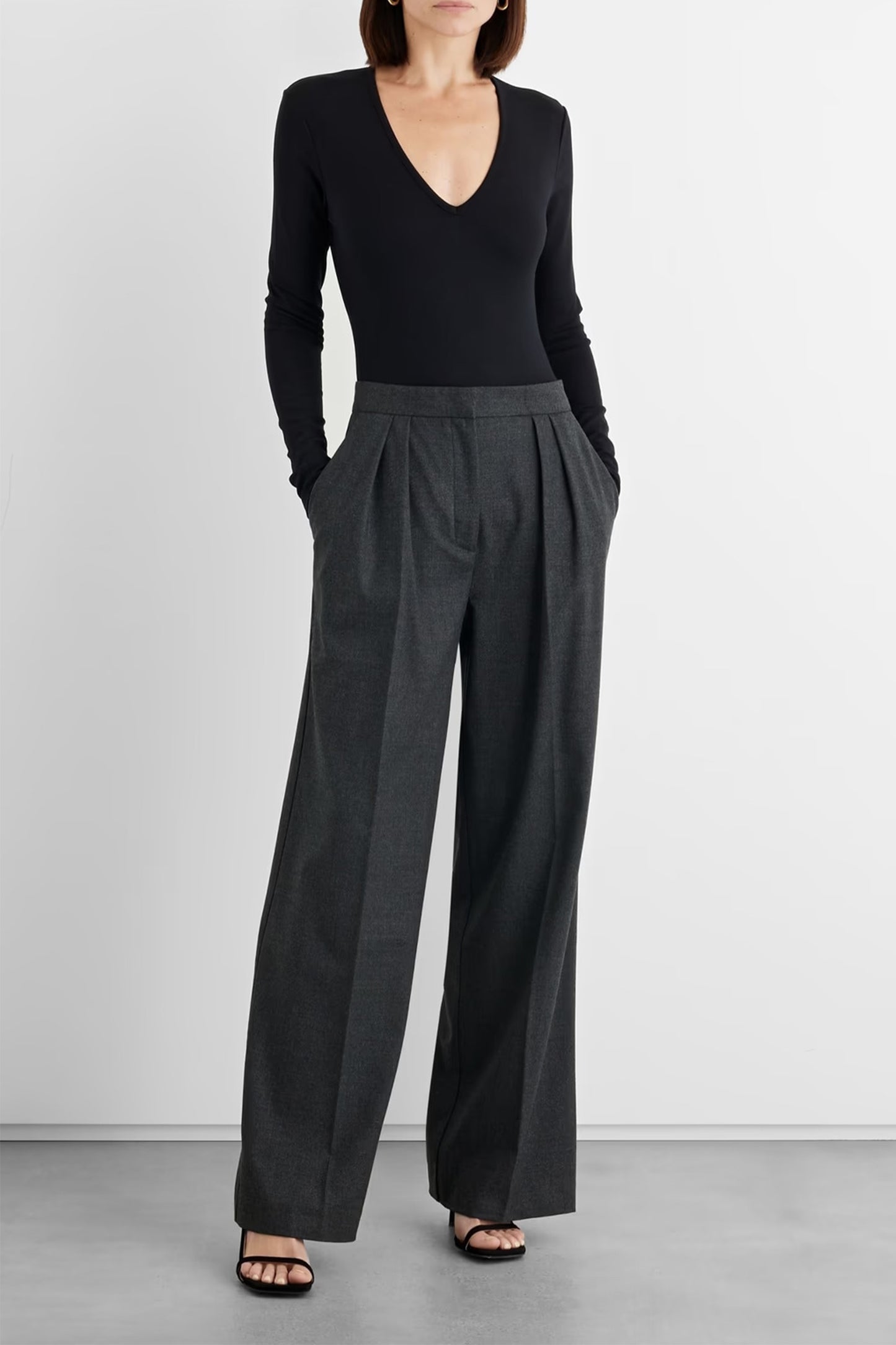 Maya Pleated Wool-blend Flannel Wide-leg Pants