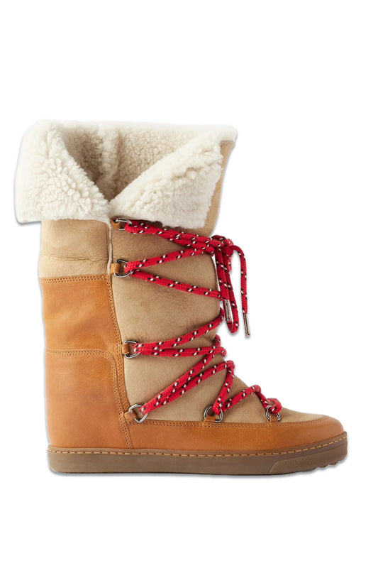 Nowly Shearling-trim Leather Wedge Boots