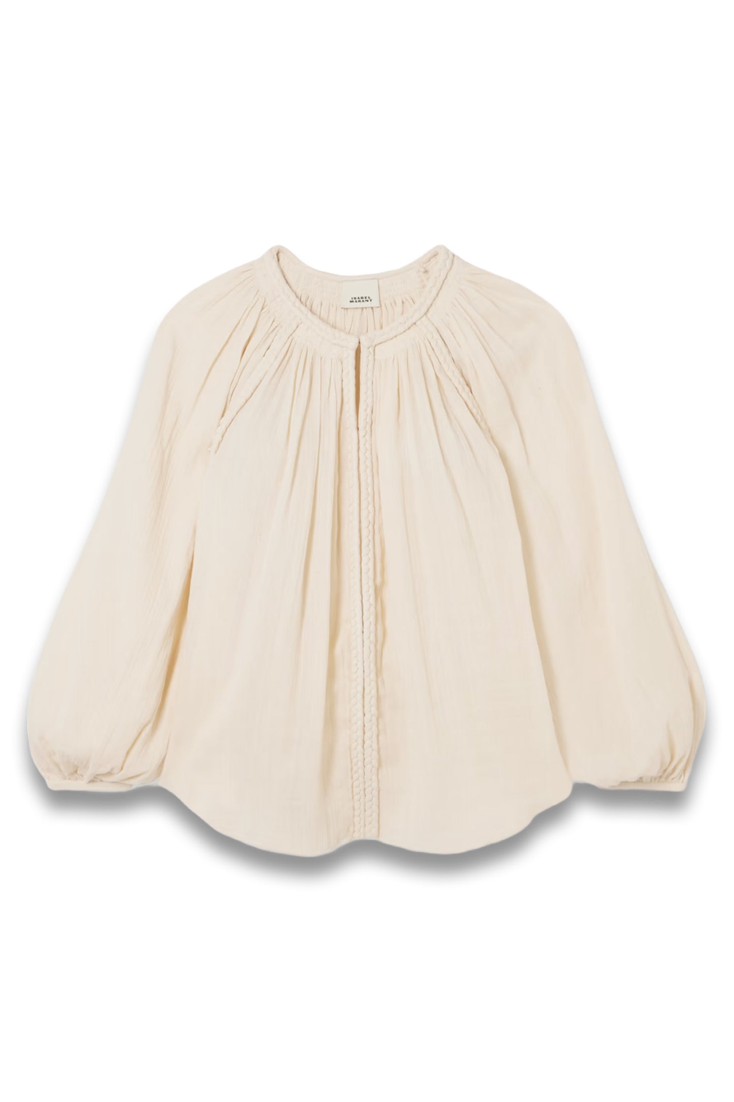 Jenna Frayed Braided Gathered Cotton-Gauze Blouse