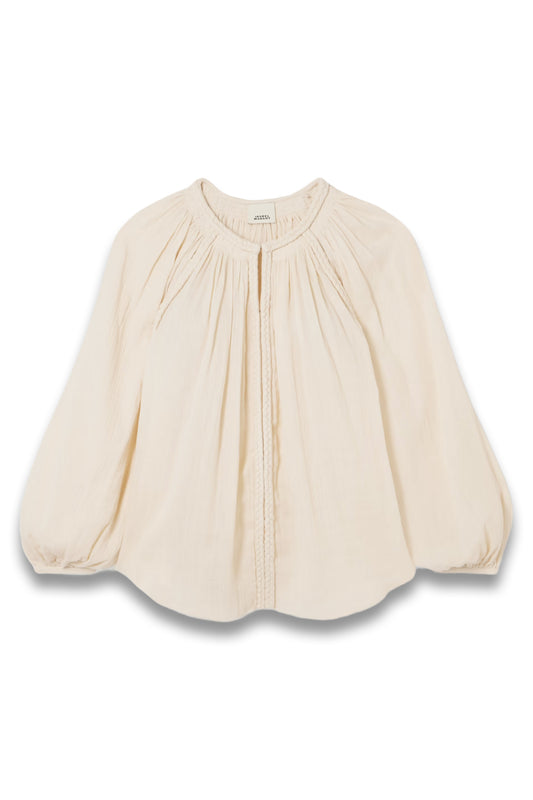 Jenna Frayed Braided Gathered Cotton-Gauze Blouse