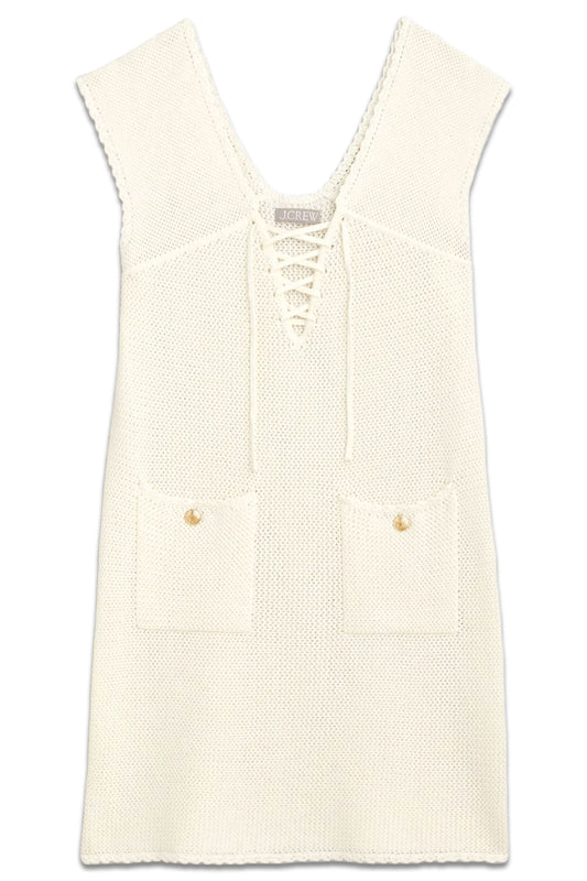 Pointelle Lace-Up Sweater-Dress