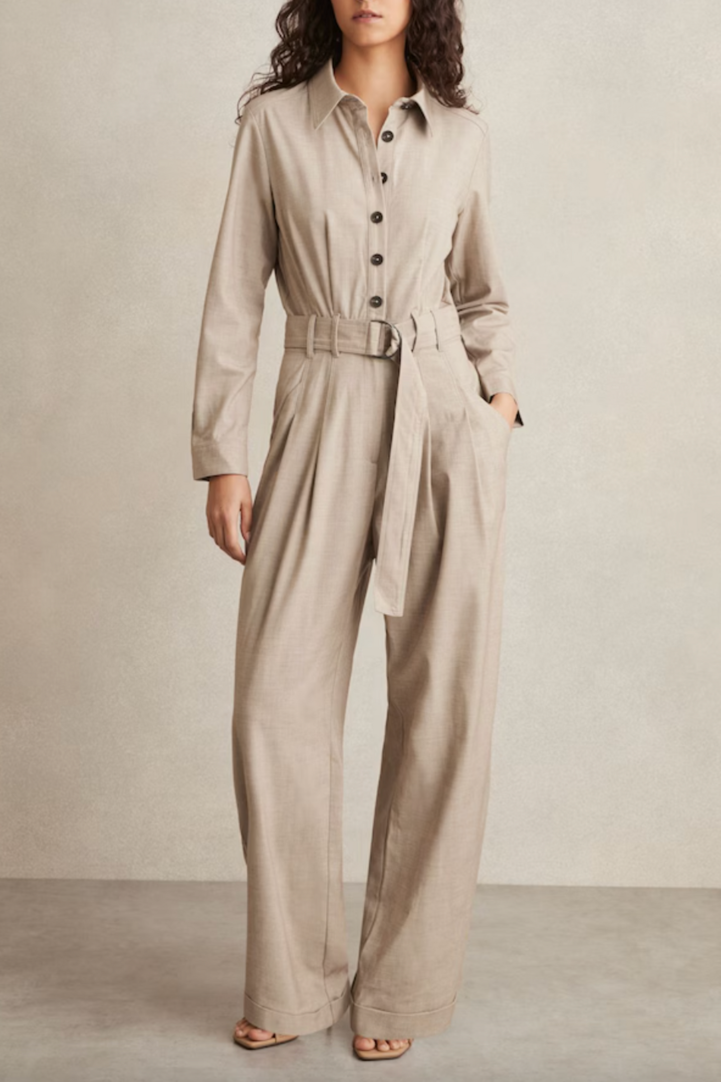 Tailored Wide Leg Jumpsuit in Neutral