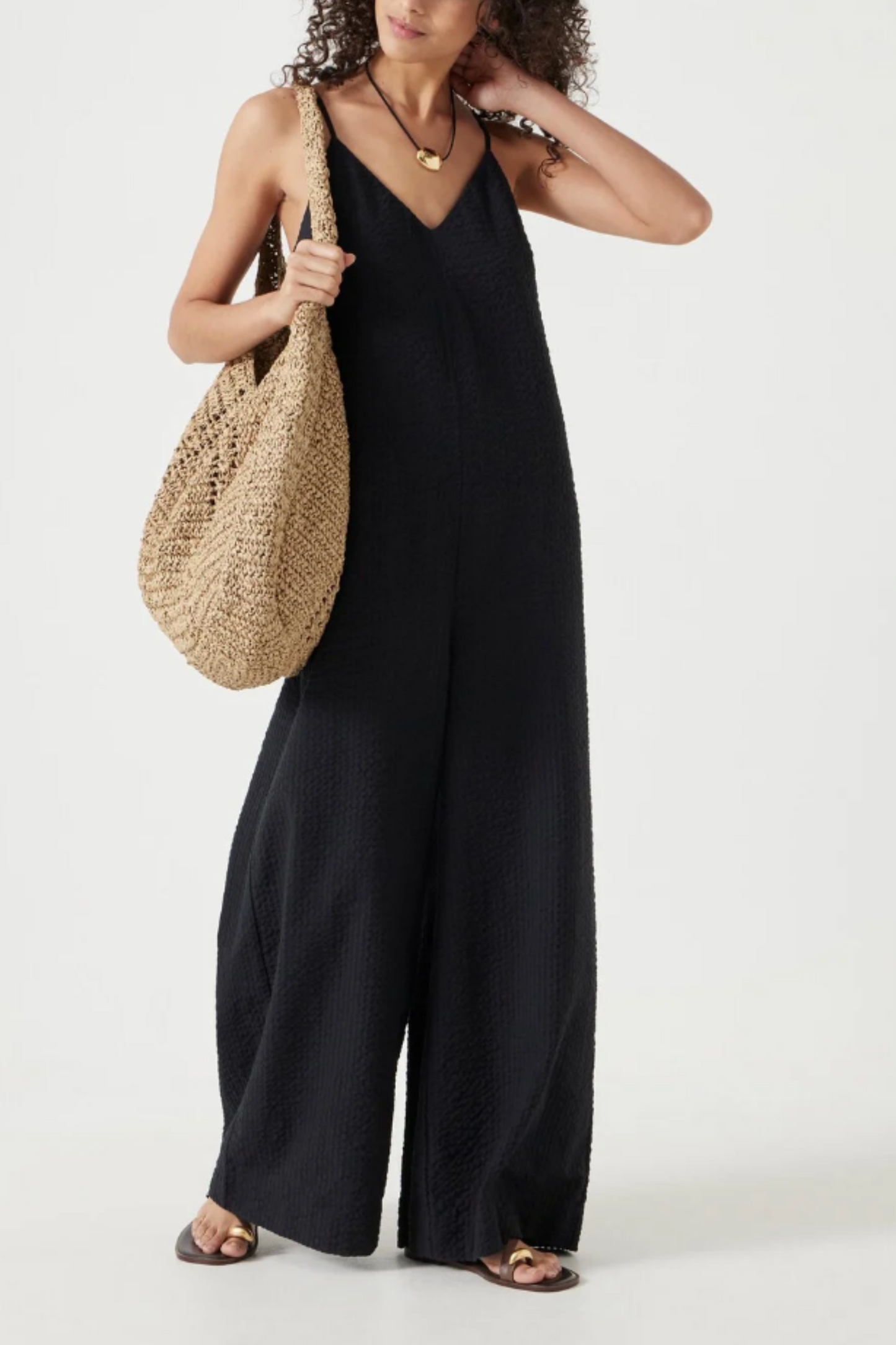Seersucker Wide Leg Jumpsuit