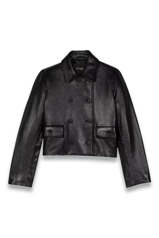 Double-Breasted Side-Pocket Leather Jacket