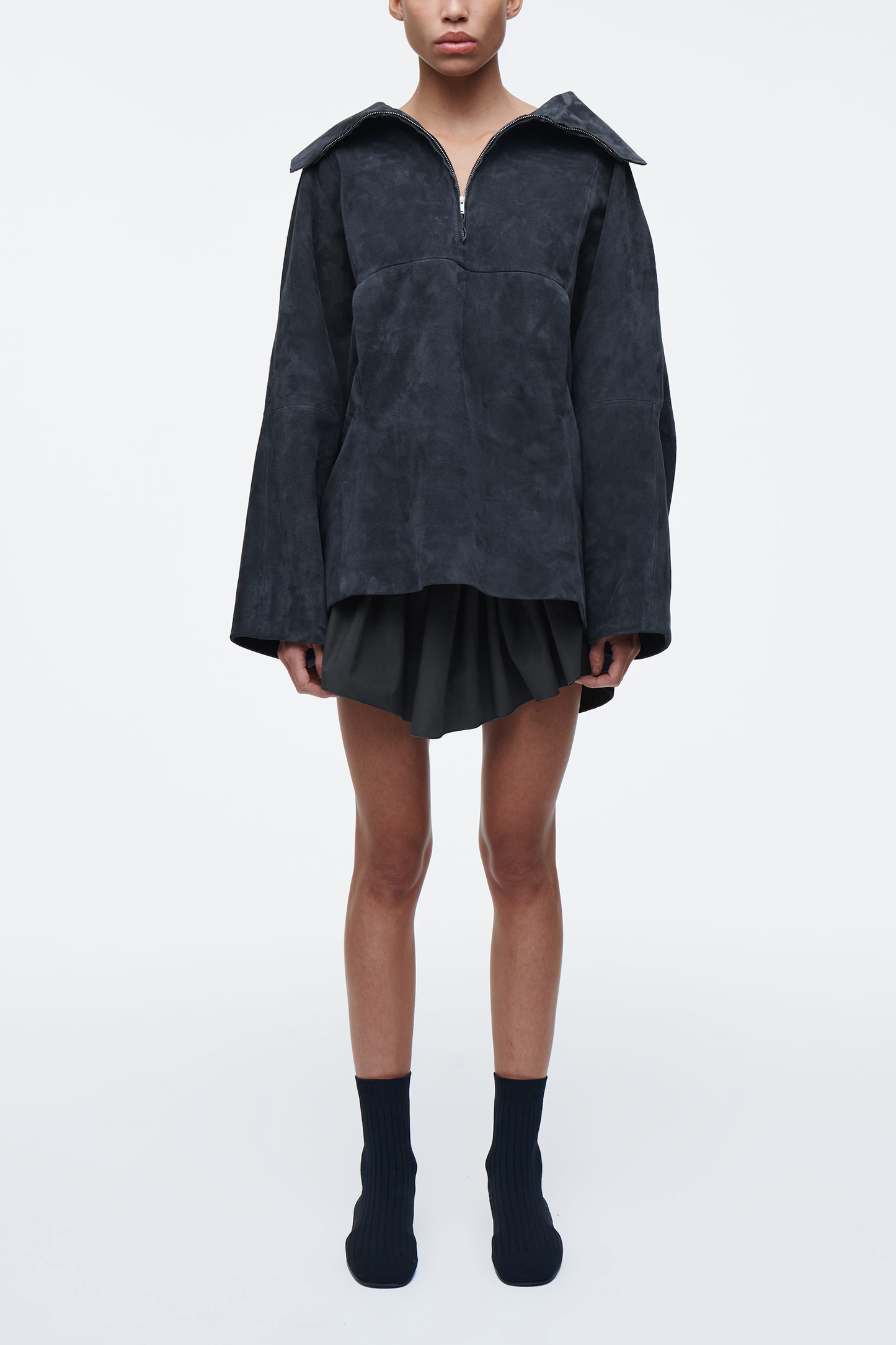 Suede Half-Zip Blouson Jacket