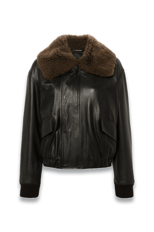 Shearling Collar Leather Jacket