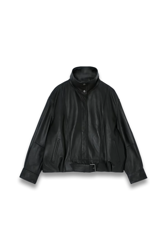 Leather Bomber Jacket in Black
