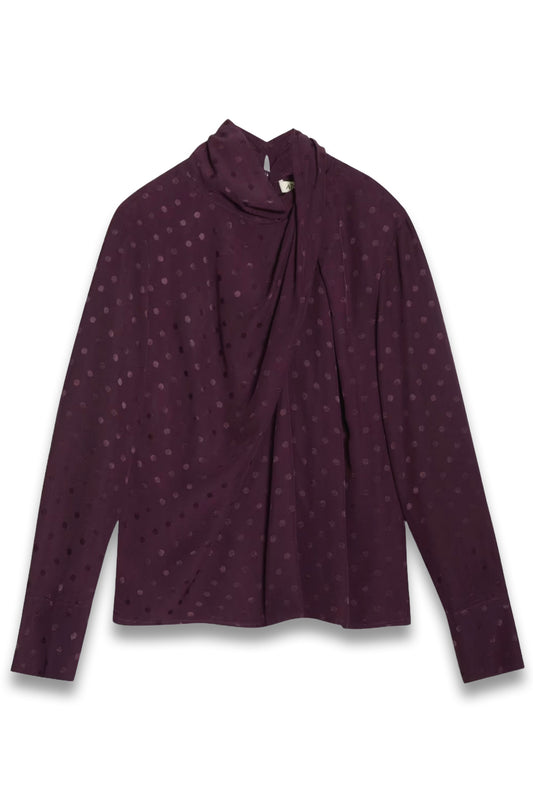 Jacquard High Neck Twist Front Blouse