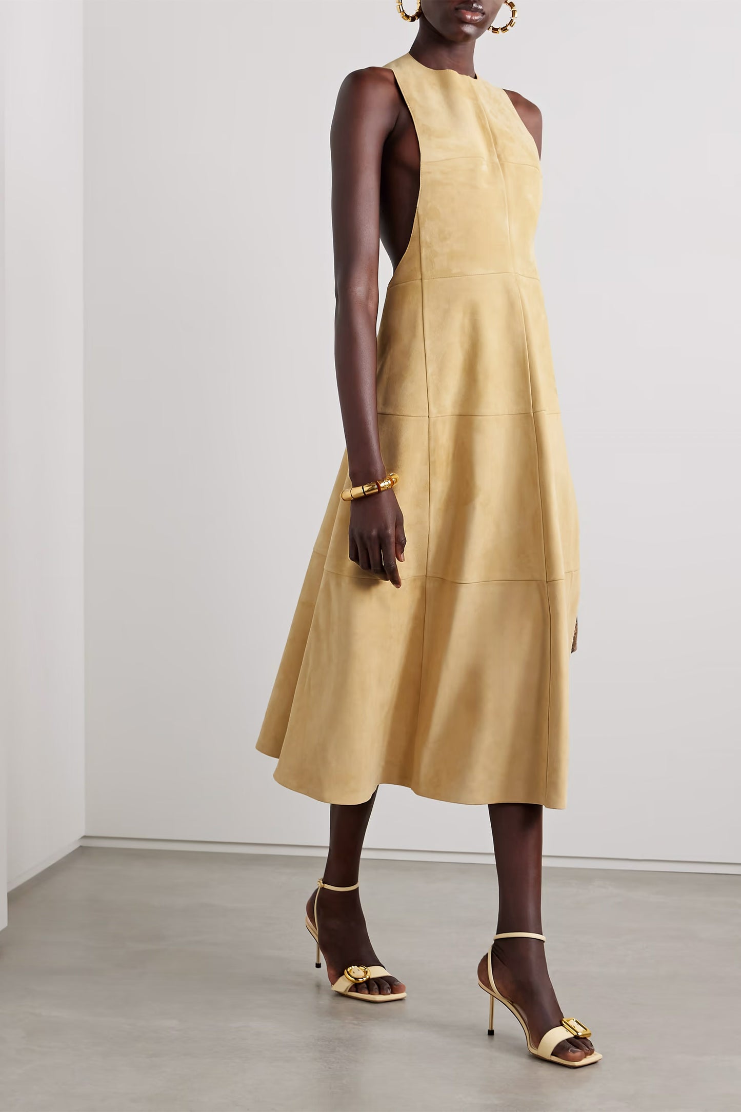 Favola Open-back Suede Halterneck Midi Dress