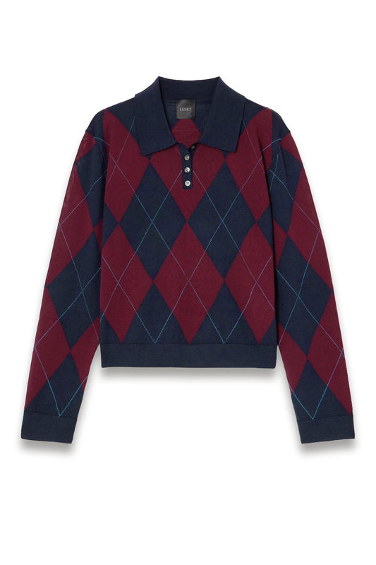 James Argyle Merino Wool Polo Sweater