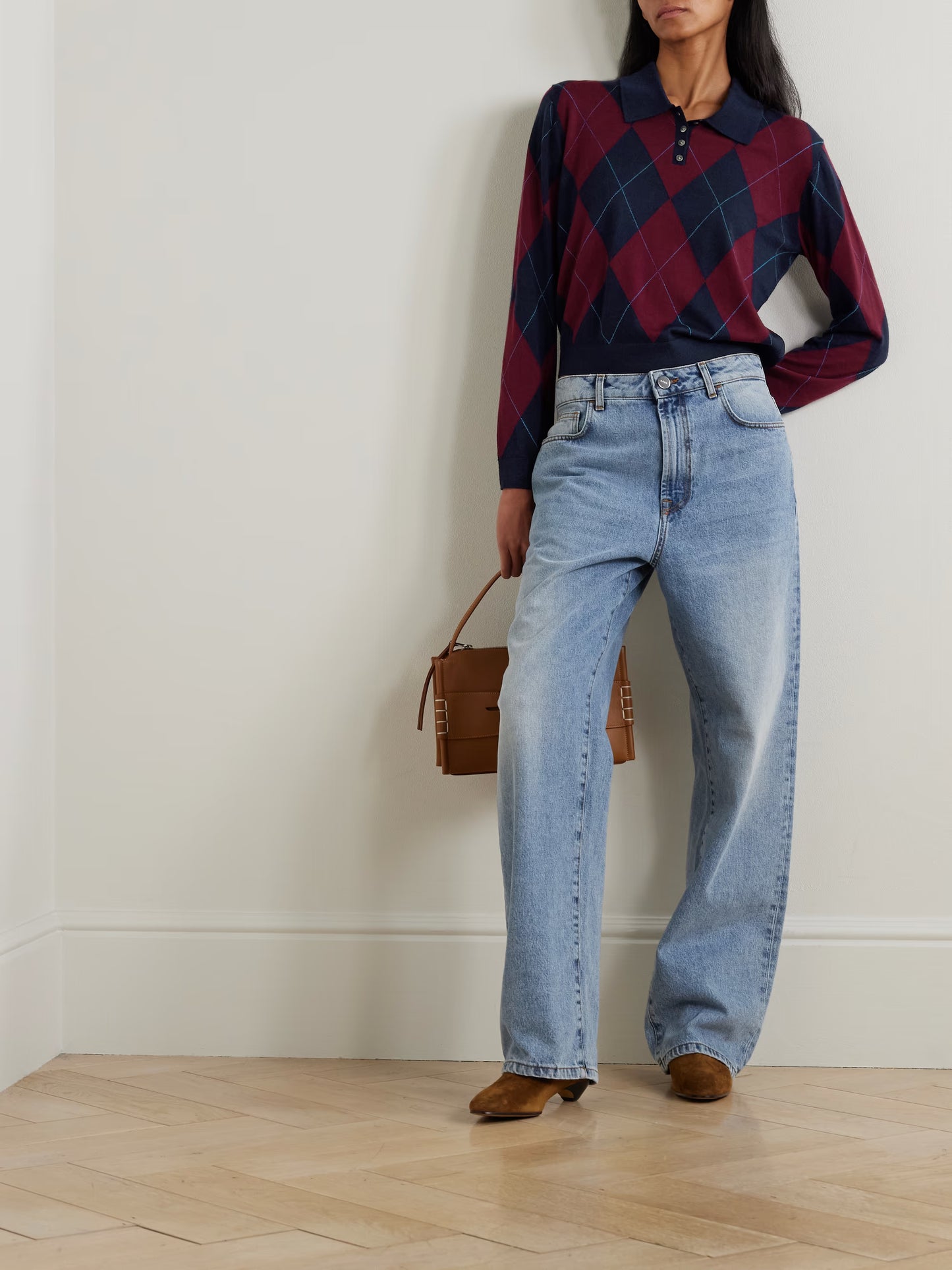 James Argyle Merino Wool Polo Sweater