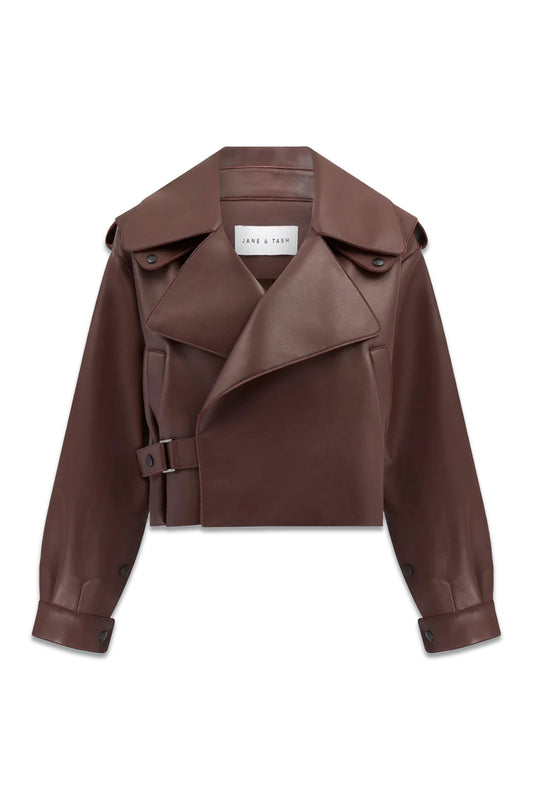 Burgundy Oversized Leather Jacket