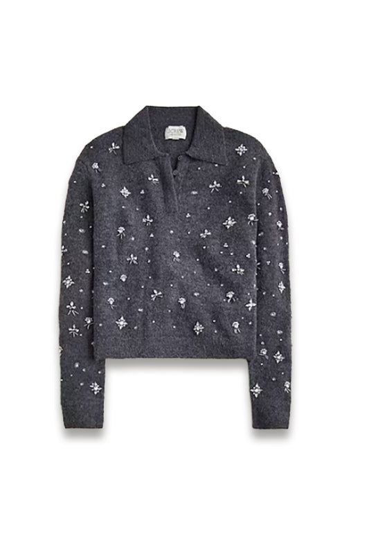 Embellished Sweater-polo in Wool Blend