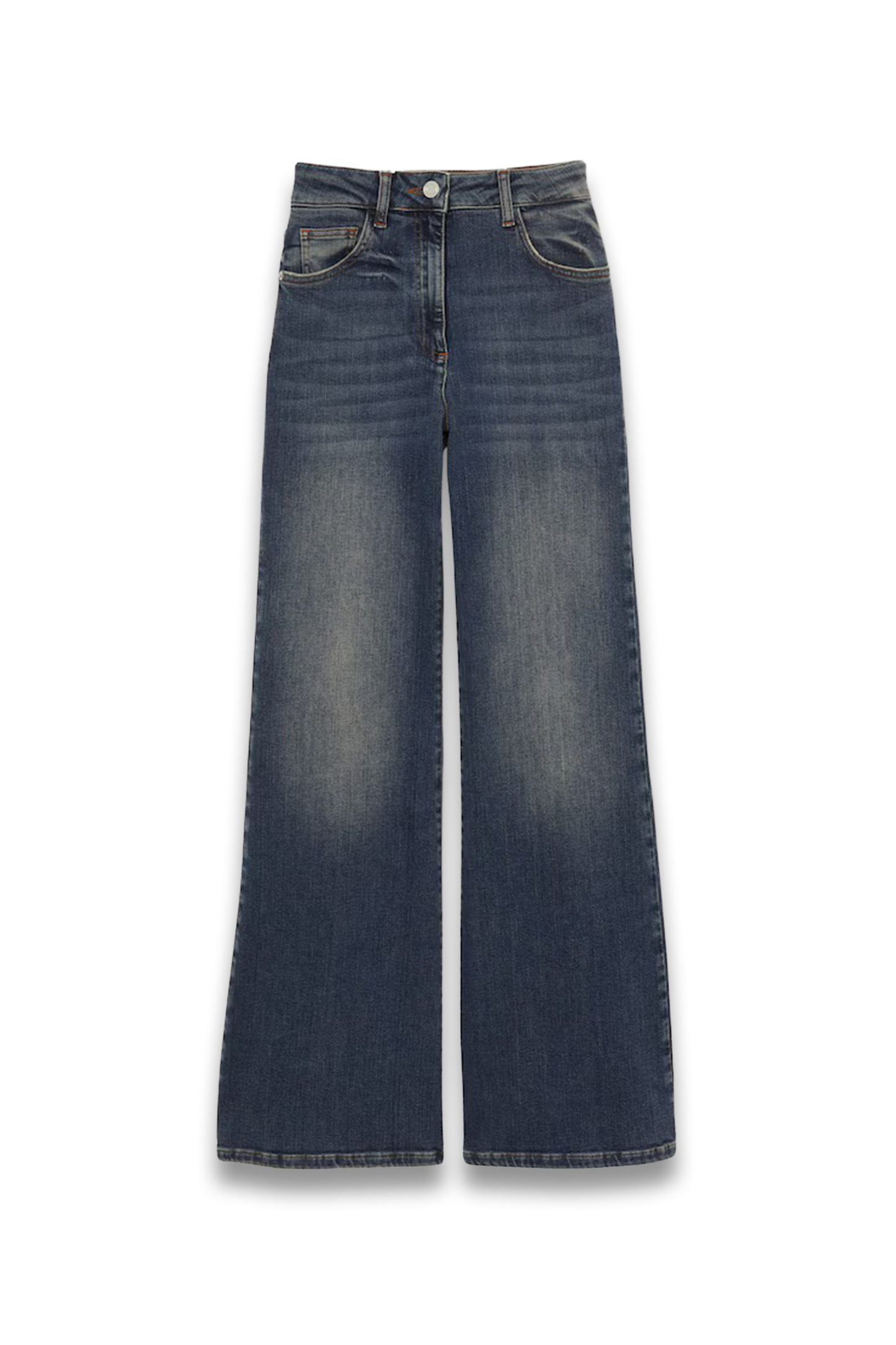 Bonnie Petite Mid-Rise Flared Jeans in Mid-Blue
