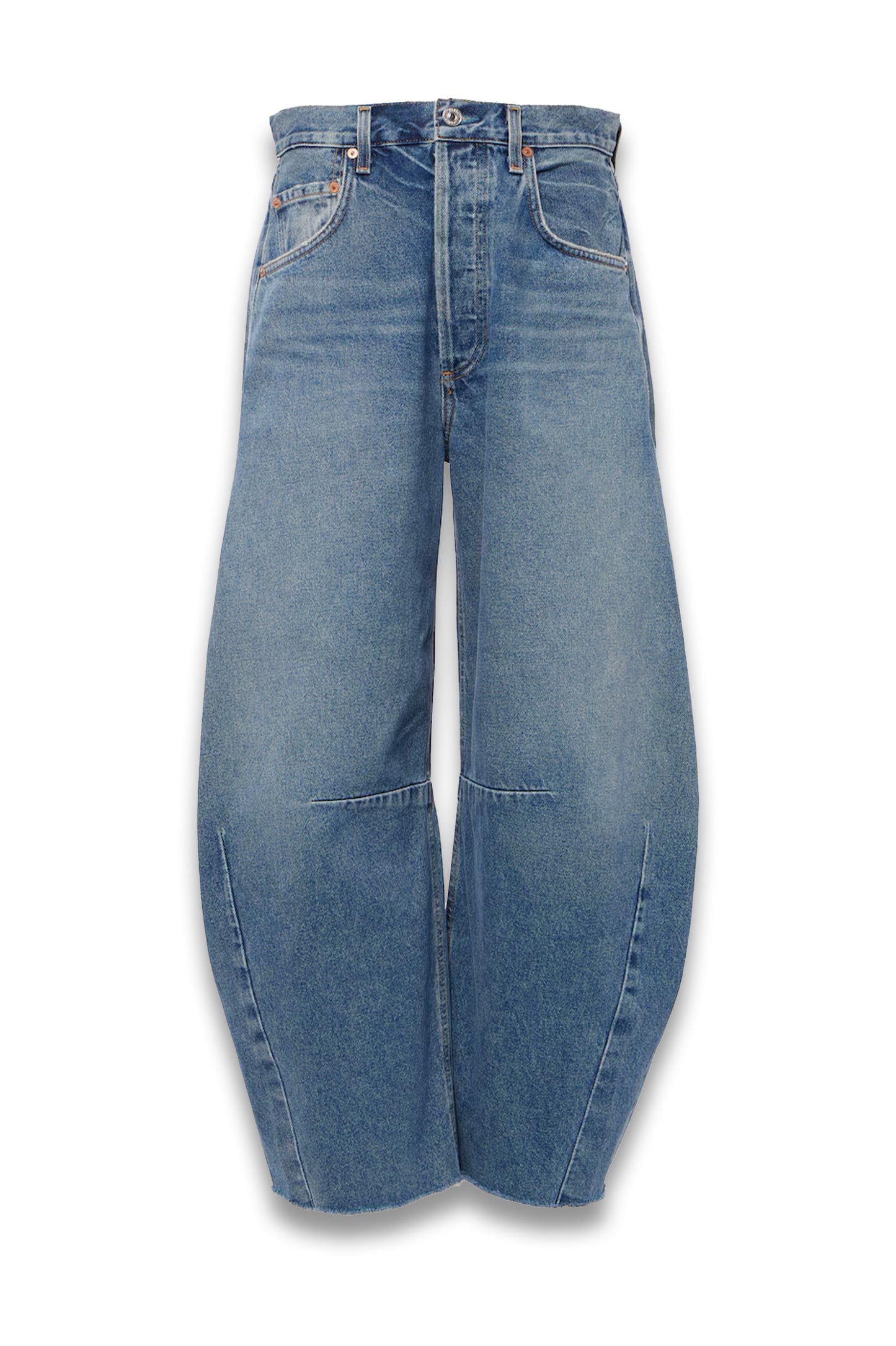 Horseshoe Distressed Mid-rise Barrel-leg Jeans